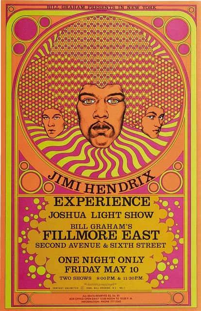 Jimi Hendrix Experience Fillmore East Concert Poster Bill Graham / Fantasy Unlimited 1968 Poster Art and Graphic Design by David Byrd