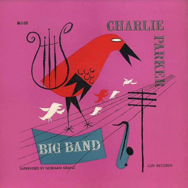 Charlie Parker "Charlie Parker Big Band" Clef Records MG C-609 12" LP Vinyl Record (1954) Album Cover Art by David Stone Martin