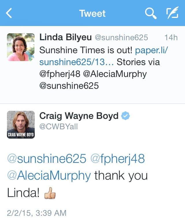 Craig expressed his appreciation of my tribute article via Twitter! You're welcome, Craig. Keep on shining...
