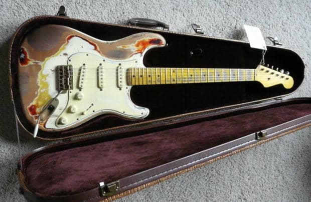 This guitar is an example of a 'heavy relic.' It is brand new, but made to appear very old and very worn in. One can get a much more 'lite' relic from Nash guitars, and in the same S-63 model too.