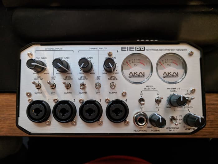 The front panel of the EIE Pro holds your main inputs and controls, as well as two handy VU meters.