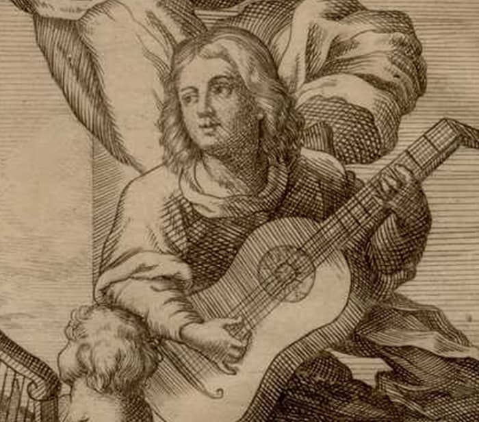 This image detail appears on the frontispiece of Sanz' Instrucción de Música. It's not certain if it represents him.
