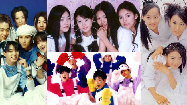1st generation K-Pop groups (form left) Seckskies, (top to bottom) Fin.K.L. , H.O.T. , (right) S.E.S.