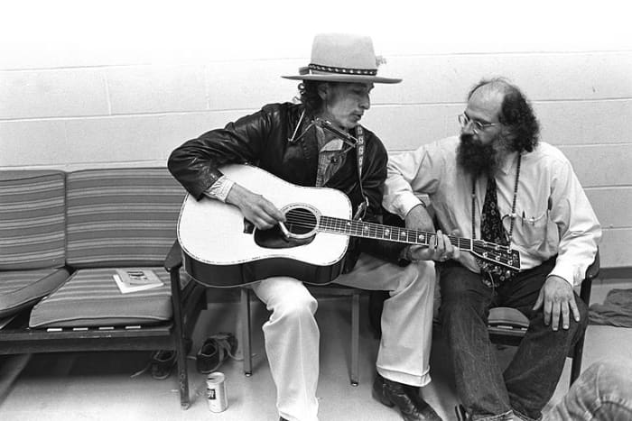 Pictured here are Bob Dylan and Allan Ginsberg . In 2018, Bob Dylan received a Nobel Prize, not for his literary works, but rather for his songwriting.. In rewarding the prize, the Nobel committee compared Bob Dylan to the ancient Greek poet, Homer.