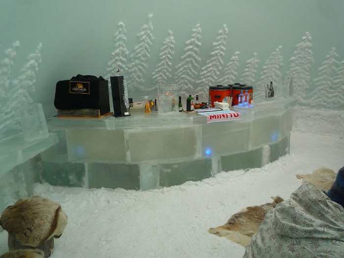Inside the ice bar at Chalet Ruka Peak in Ruka, Finland