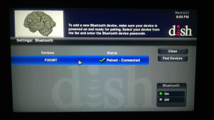 Confirmation that our Bluetooth enabled device is paired and connected to the Hopper to receive audio.