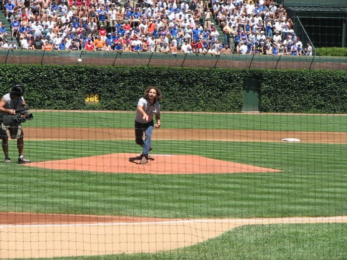 Pearl Jam lead singer and lifelong Cubs fans is throwing out the ceremonial first pitch at Wrigley Field on August 3rd, 2007.