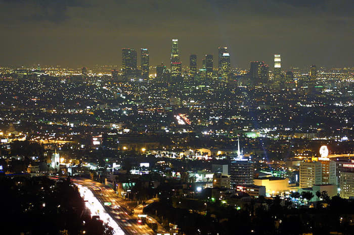 Downtown Los Angeles as seen from the Hollywood Hills at night, 2005