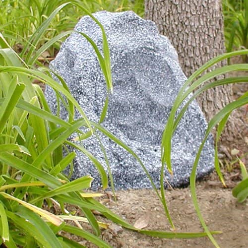 The speakers fit effortlessly into an outdoor environment. They are also designed to be waterproof and resistant to the effects of the elements. Each unit has dimensions of Height 8" x Width 7.5" x Depth 6.75" and is grey in color.