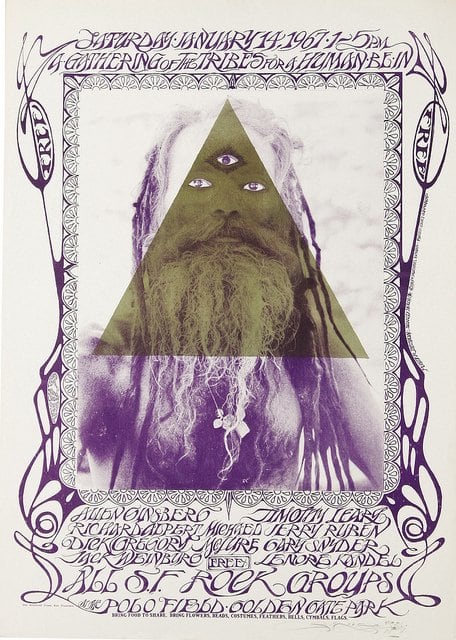 Grateful Dead & Jefferson Airplane Allen Ginsberg & Timothy Leary "Gathering of the Tribes" Human Be-In Poster (1967) Poster Graphics by Stanley Mouse