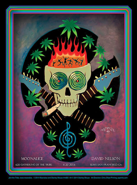 Moonalice, David Nelson 420 Gathering of the Tribe April 20, 2014 Slim’s, San Francisco, CA Poster Graphics by Stanley Mouse