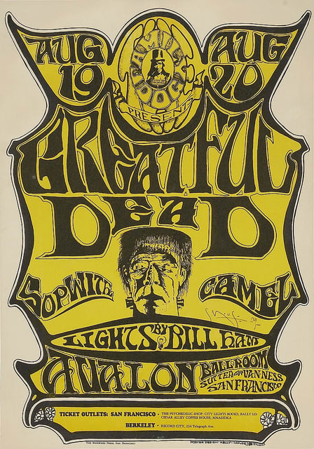 The Grateful Dead Sopwith Camel, Avalon Ballroom (1966) Poster Art by Stanley Mouse, Poster Hand Signed by Mouse - Grateful Dead Misspelled