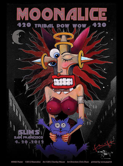 Moonalice 420 Tribal Pow Wow at Slims San Francisco, California April 20, 2012 Poster Graphics by Stanley Mouse