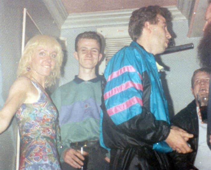 My friend Joy, from Blackpool, with Andy Senior in the centre and Glen on the right, at Monroes (1990).