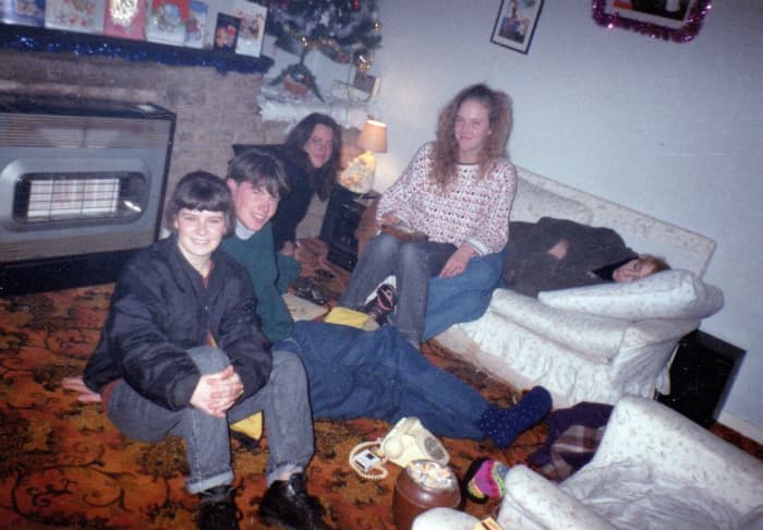 At our friend Vanessa's house (she is pictured, second right) in Blackpool after a night's clubbing.