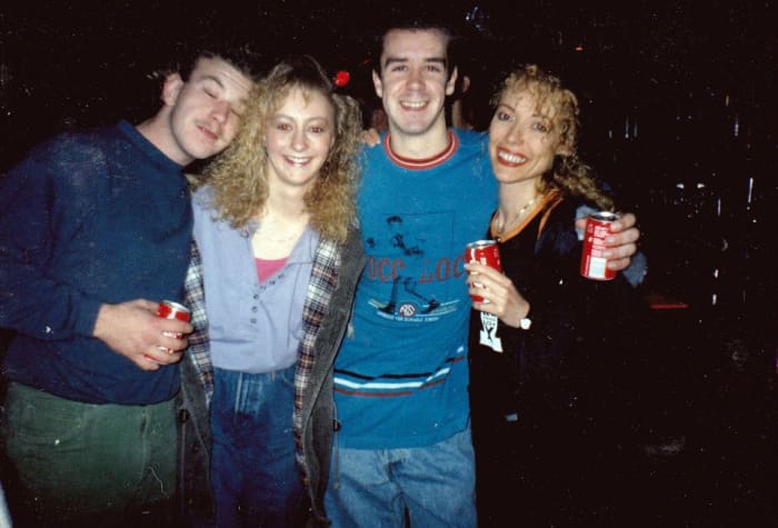 On the motorway services in 1990 after Monroes. I am on the right, with Julia on the left and our pal Ian standing between us.