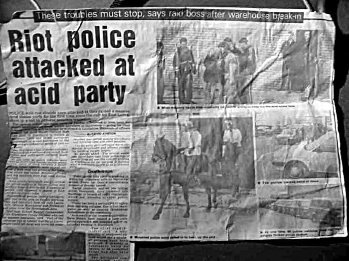 Newspaper reports of the day always claimed ravers attacked the police, but on the contrary, I saw young party-goers, male and female, hit by police batons for no reason other than they were trying to leave in a non-confrontational manner.