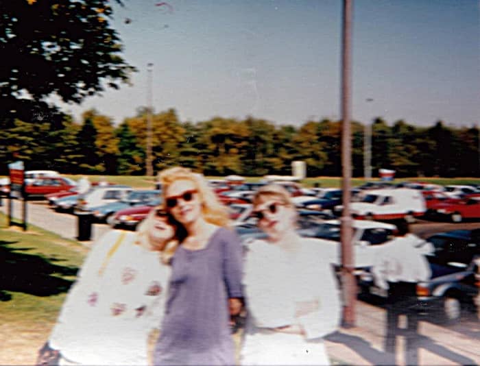 At Trowel Services on the M1 after Andromeda, 31 August 1991. I am in the middle with Adele on the left.