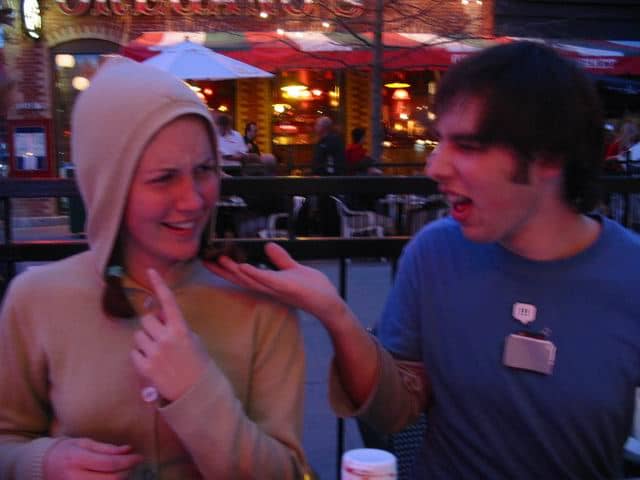 When you've been married awhile, public displays of affection are replaced with public displays of differing opinions.