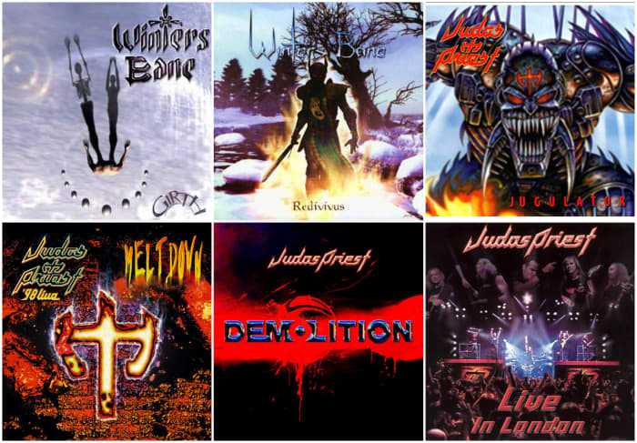 Top: Winters Bane's "Girth" and "Redivivus," Judas Priest's "Jugulator" / Bottom: Judas Priest's "98 Live Meltdown," "Demolition" and "Live In London"