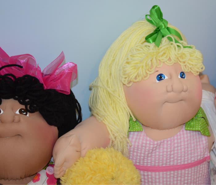 One of the most popular toy fads of the 1980s, Cabbage Patch Kids are soft scuptured dolls. After appearing on the cover of Newsweek in 1983 as the toy to have for Christmas, violent customer disturbances broke out at stores around the country.