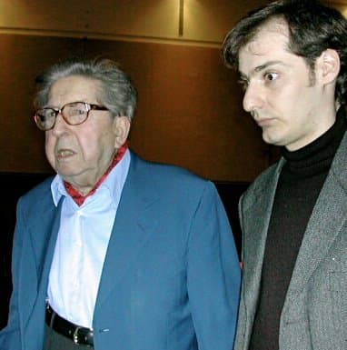Henri Dutilleux (left) attending the Concours International de Composition as a member of the jury in 2004.