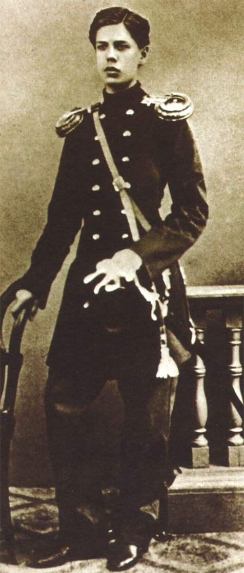 Photograph of Mussorgsky in uniform during his time in military service. United States Public Domain.