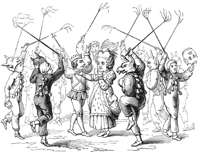 This engraving depicts mummers at Christmas time.