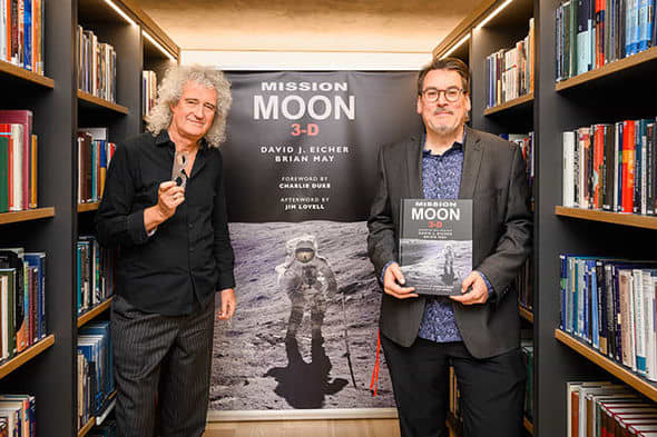 Brian and co-author David Eicher with their book, "Moon Mission 3-D: A New Perspective on the Space Race.”