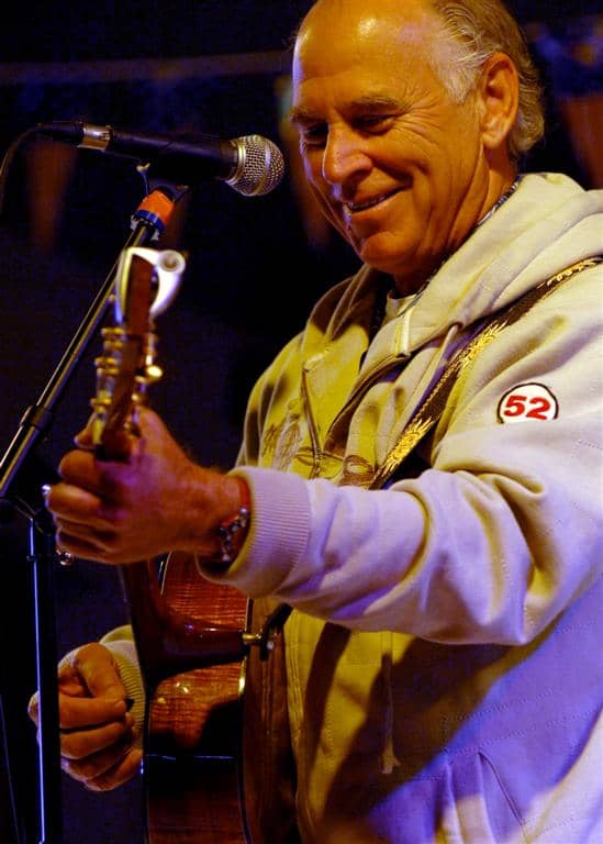 Jimmy Buffett performing a USO concert aboard the Nimitz-class aircraft carrier USS Harry S. Truman in January 2008.
