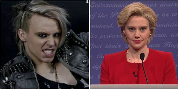 Random observation: Is it just me, or does Crashdiet's Gabriel Keyes (left) look kinda like Saturday Night Live's Kate McKinnon (right)?