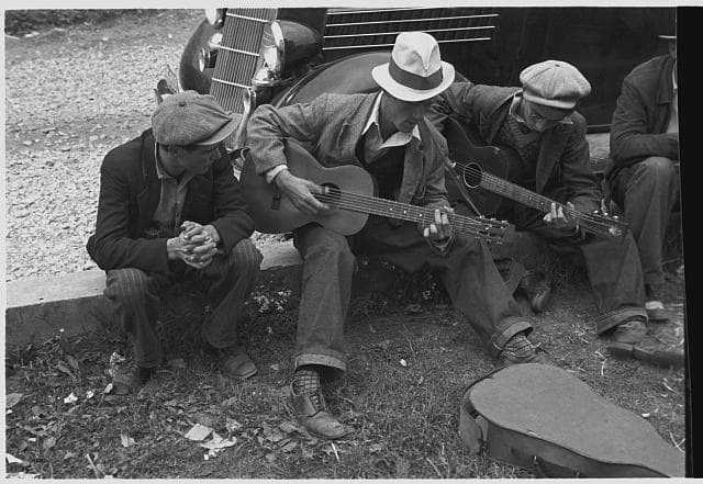 In both good times and bad, Appalachian mountain music has endured. Photo taken in Maynardville, TN in 1935
