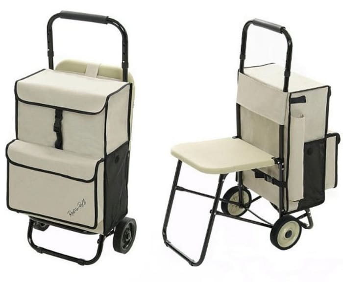 This cart has a sturdy, plastic seat that is more comfortable for seniors than seats made from fabric.
