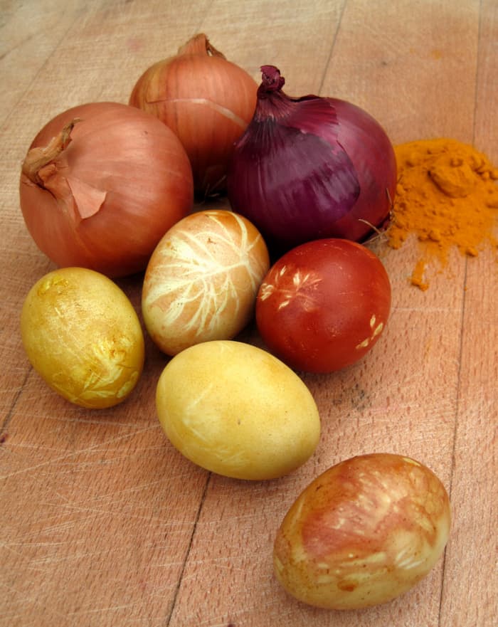Onion peels are one way of coloring Easter eggs, and spices may also be used to produce excellent color results!