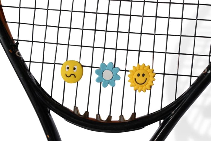 These novelty vibration dampeners make great gifts for children and adults. As well as providing fun and smiles, they dull the vibration effects that can cause tennis elbow. There are six in each pack, providing a range of sizes, shapes, and designs