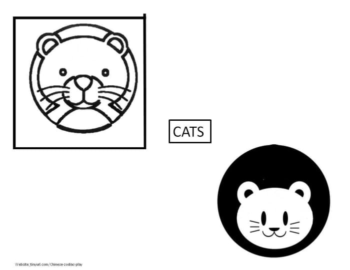 Cats to accompny the previous two sets: Animals With the Chinese Character and for Zodiac Animals to Color See landscape link below.