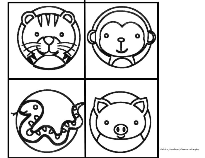 Zodiac Animals to Color Sheet 3 See landscape link below. (Don't forget to print out the cat, who appears further down.)