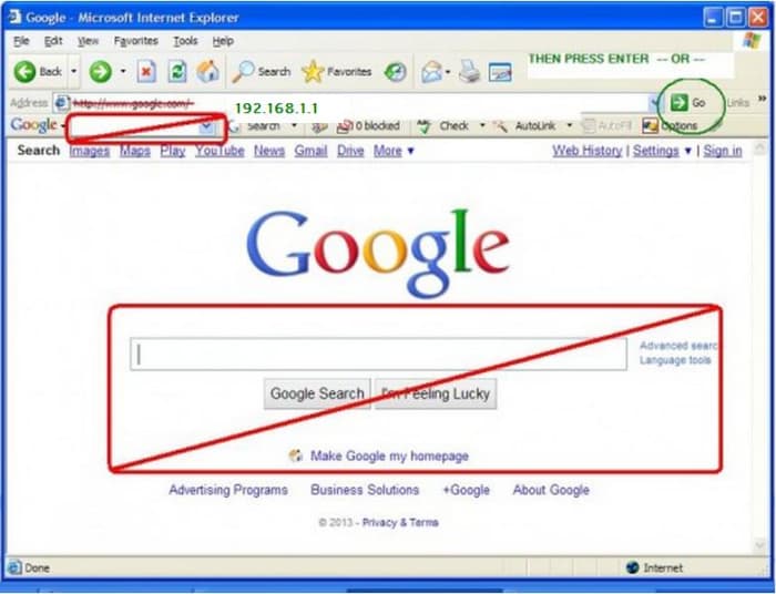 Keying the router's IP address in a search engine or search bar will never work.