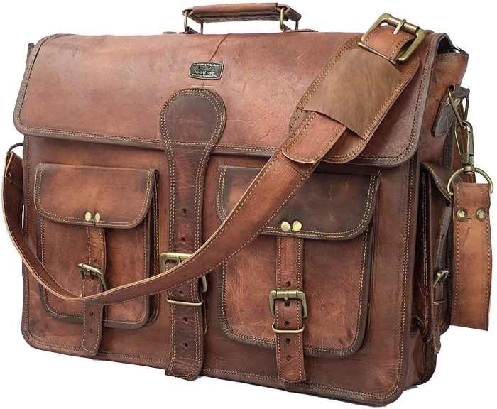 The DHK 18-Inch Vintage Handmade Leather Messenger Bag Laptop Briefcase Computer Satchel Bag is both stylish and sturdy.