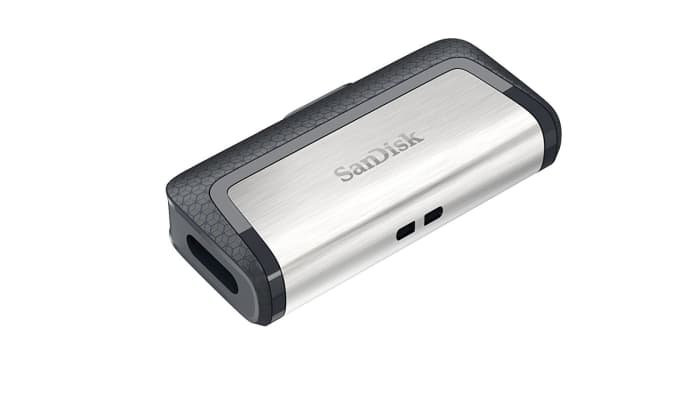 I use a SanDisk Ultra 32GB Dual Drive when I want to store and transfer data. The great thing about this flash drive is that you can switch it between USB-C and USB-3 using a slider to enable the setting that you want.