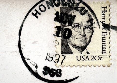 Postmarked: The post office would always put an ink mark over the postage stamp to show when the mail was processed. In 1950, it cost 3 cents to send a letter first class.