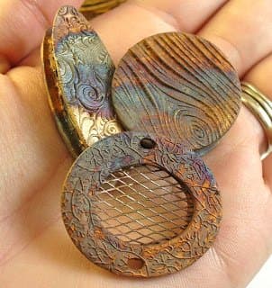 Trio of hollow formed BRONZclay beads