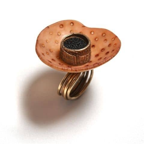 BRONZclay, polymer clay and brass wire ring