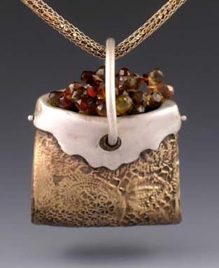 BRONZclay and PMC silver clay bag with garnet beads