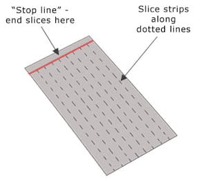 Metal clay weaving - warp sheet with lightly penciled stop line and optional cutting guidelines.