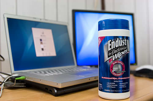 There are many great electronic cleaning products on the market - such as these Endust Electronics Wipes. CC BY-SA 2.0, via Flickr.