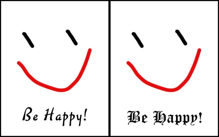 In my opinion, the font choice on the right is a poor one. Sure, gothic fonts are awesome, but does this one convey the sentiment of the image? No.