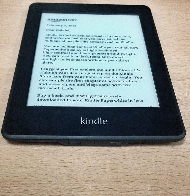 You can see the gentle glow of the Kindle Paperwhite in this picture. The settings allow for the lighting to be changed depending on the natural light available.