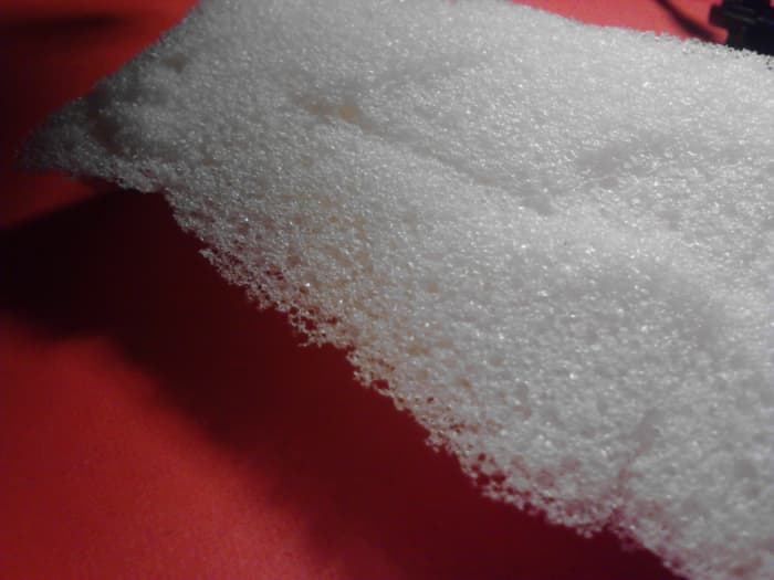Side shot of my memory foam piece. This foam is from the inside of a Tempur-pedic Memory Foam pillow. I recommend only high grade memory foam. Do not use something like Styrofoam.