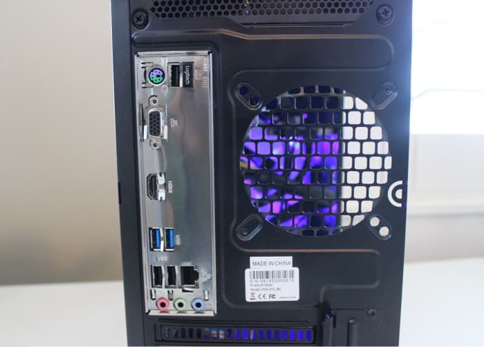 An up-close look at the rear I/O of our motherboard shows quite a few options for the $29.99 we spent.